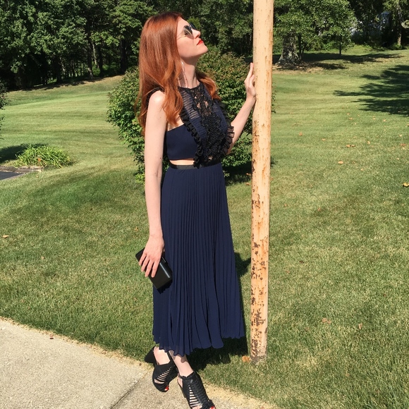 asos lace pinafore pleated midi dress